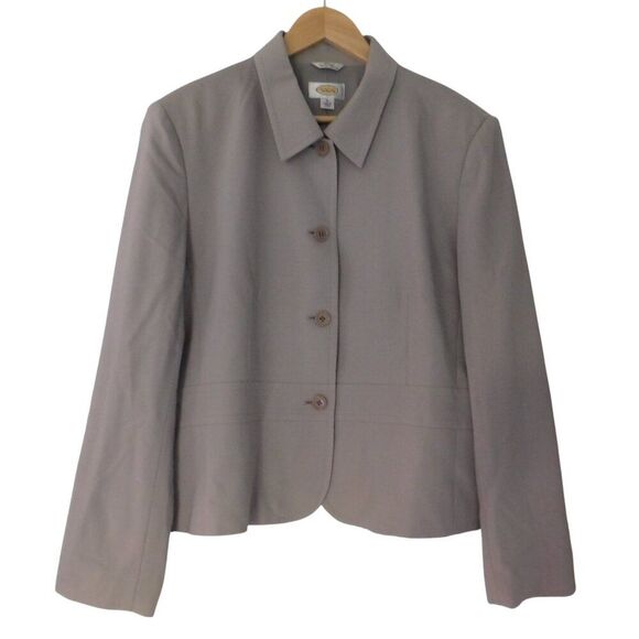 Talbots Wool Blazer Size 16 Professional Beige Lined Jacket Stretch 3 Button  b - Picture 1 of 6